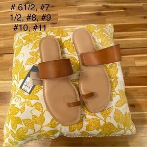 Tan Leather Toe-Ring Slide Sandals